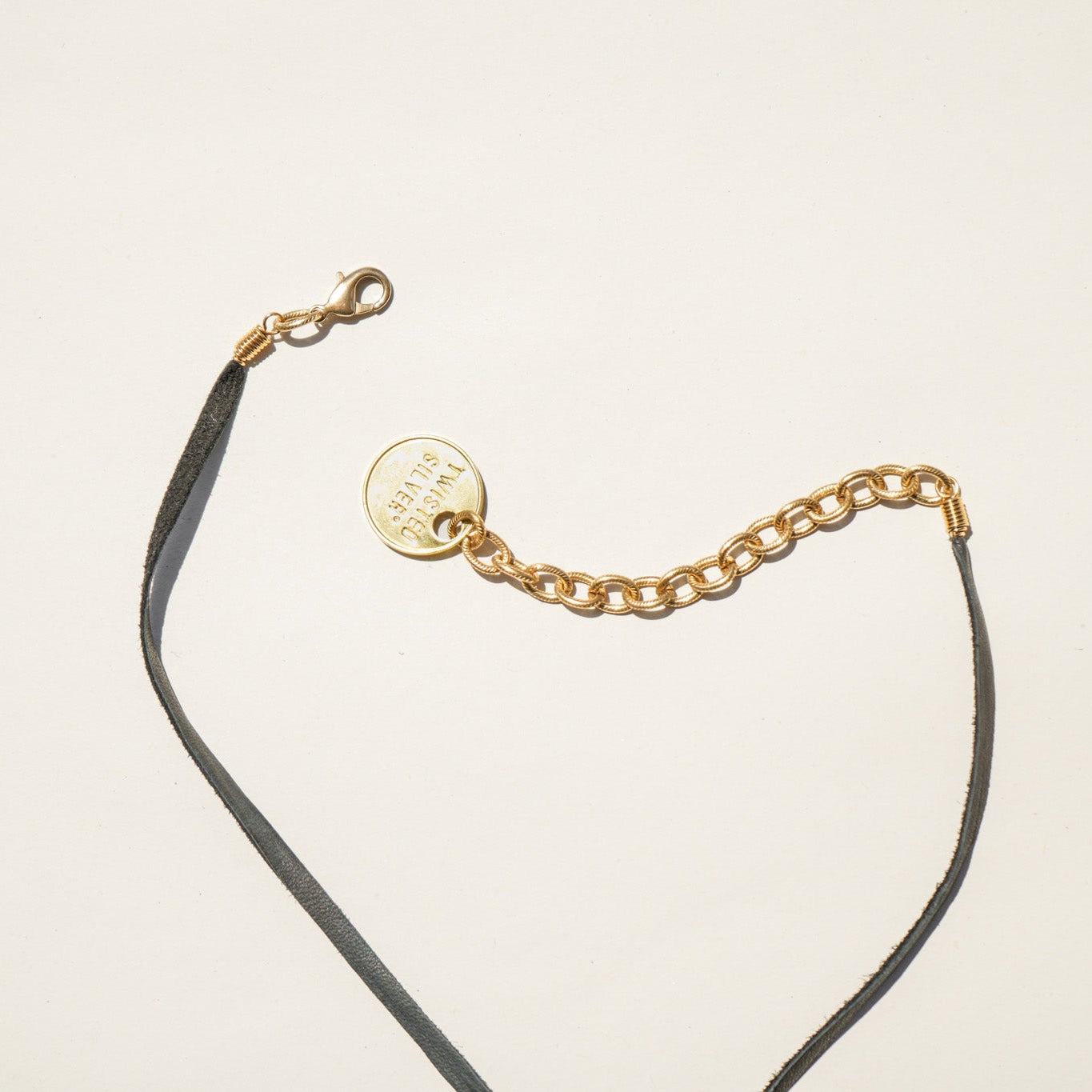 Leather rocker necklace - Twisted Silver